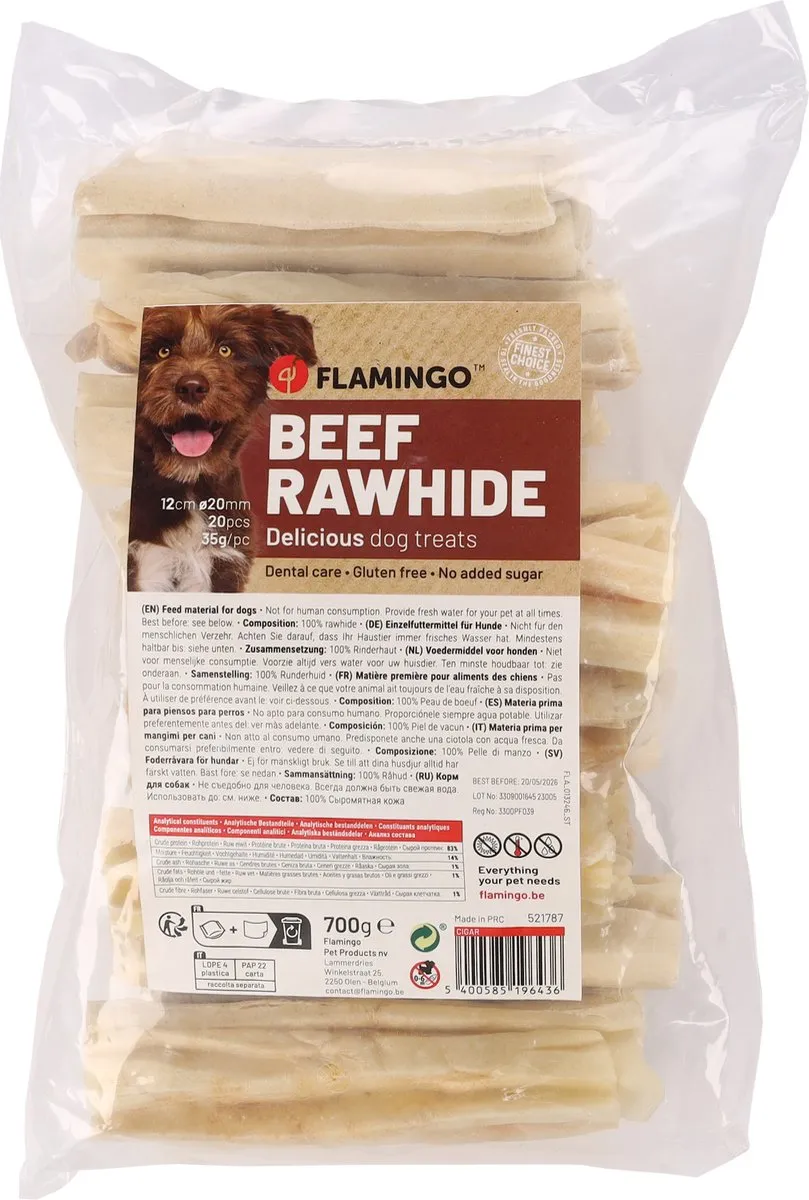 Flamingo R'hide Texas Snackhonden R'hide Sigaar 12cm/20mm - 20 Stuks