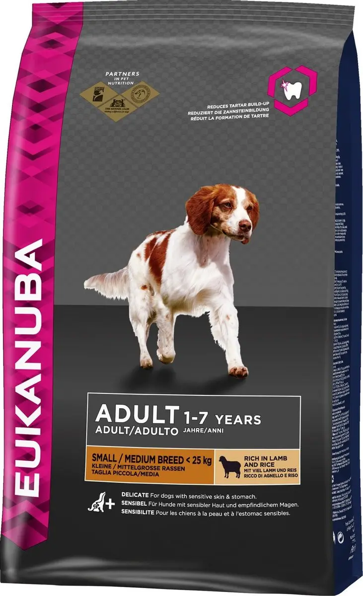 Eukanuba hondenvoer dog adult sm&med lamb&rice 12KG