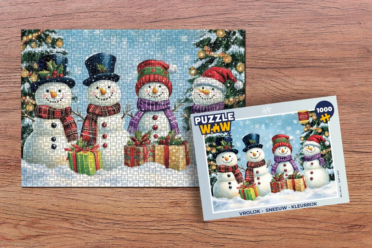 PuzzleWow 1000 Stuks Puzzle - Vrolijk Sneeuw Kleurrijk