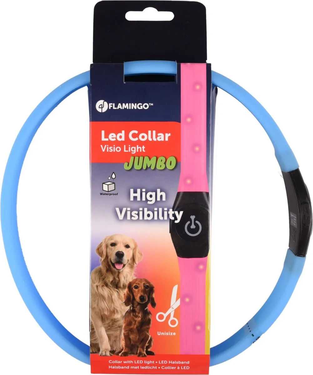 Flamingo Visio LED Halsband Blauw - 35-64cm - Oplaadbaar