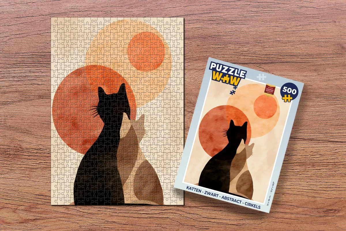 PuzzleWow Abstract Katten Legpuzzel 500 Stuks - Zwart