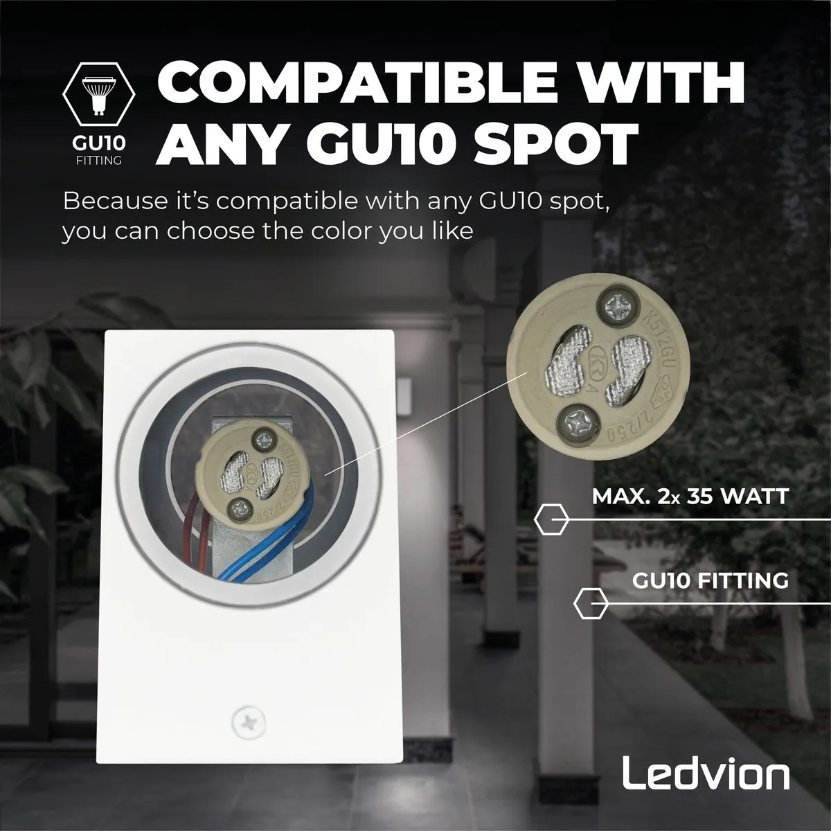 LEDVION Cube & Wit Wandlamp GU10 3.5W IP54