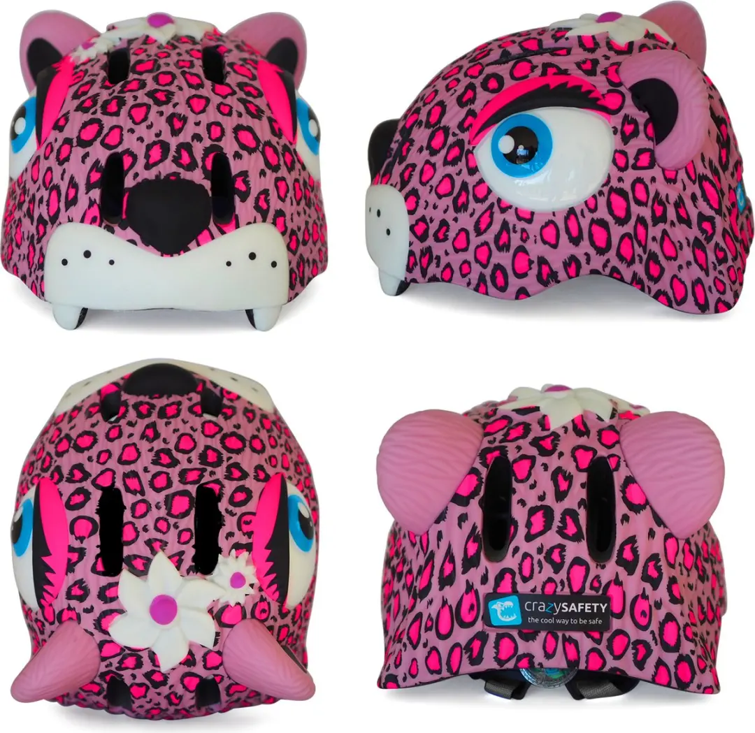 Crazy Safety Leopard Kinderfietshelm - Roze - afbeelding 2 van 6