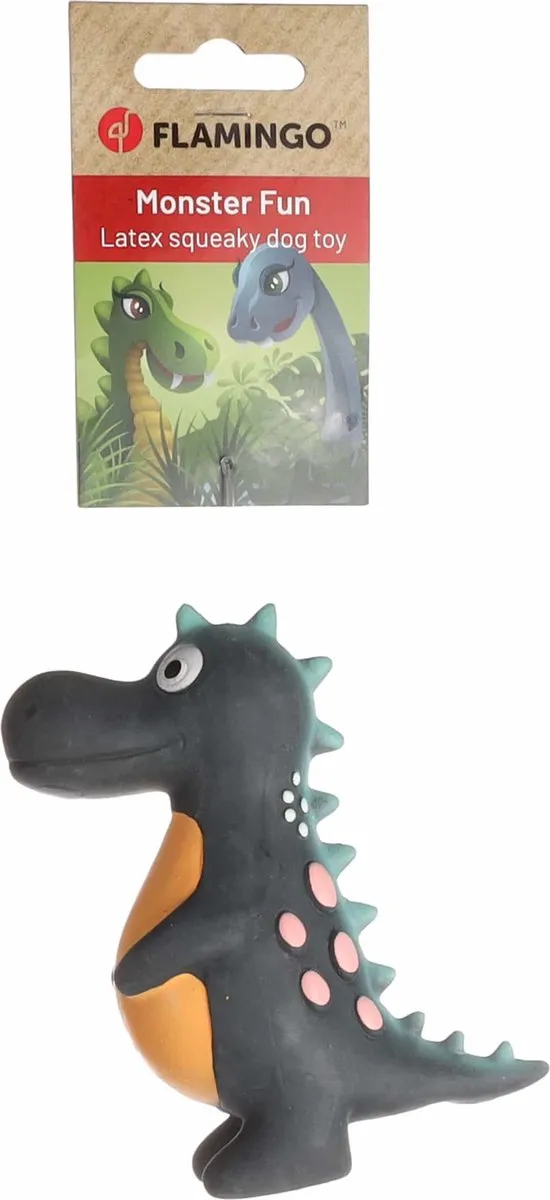 Flamingo Puga Latex Dino Speelgoed Honden - Zwart S