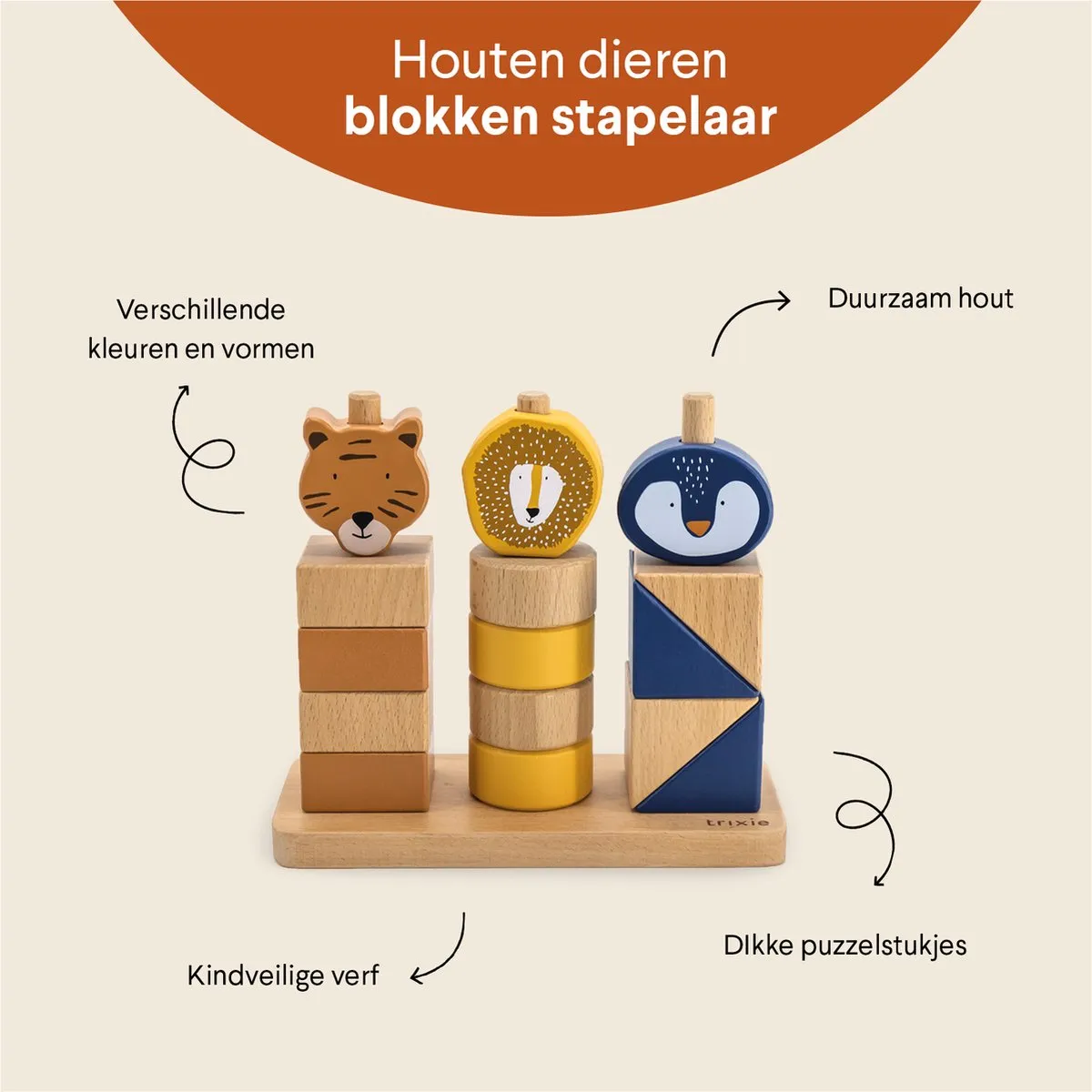 Trixie Stapeltoren 16 Stuks - Houten Stapelstenen Multi