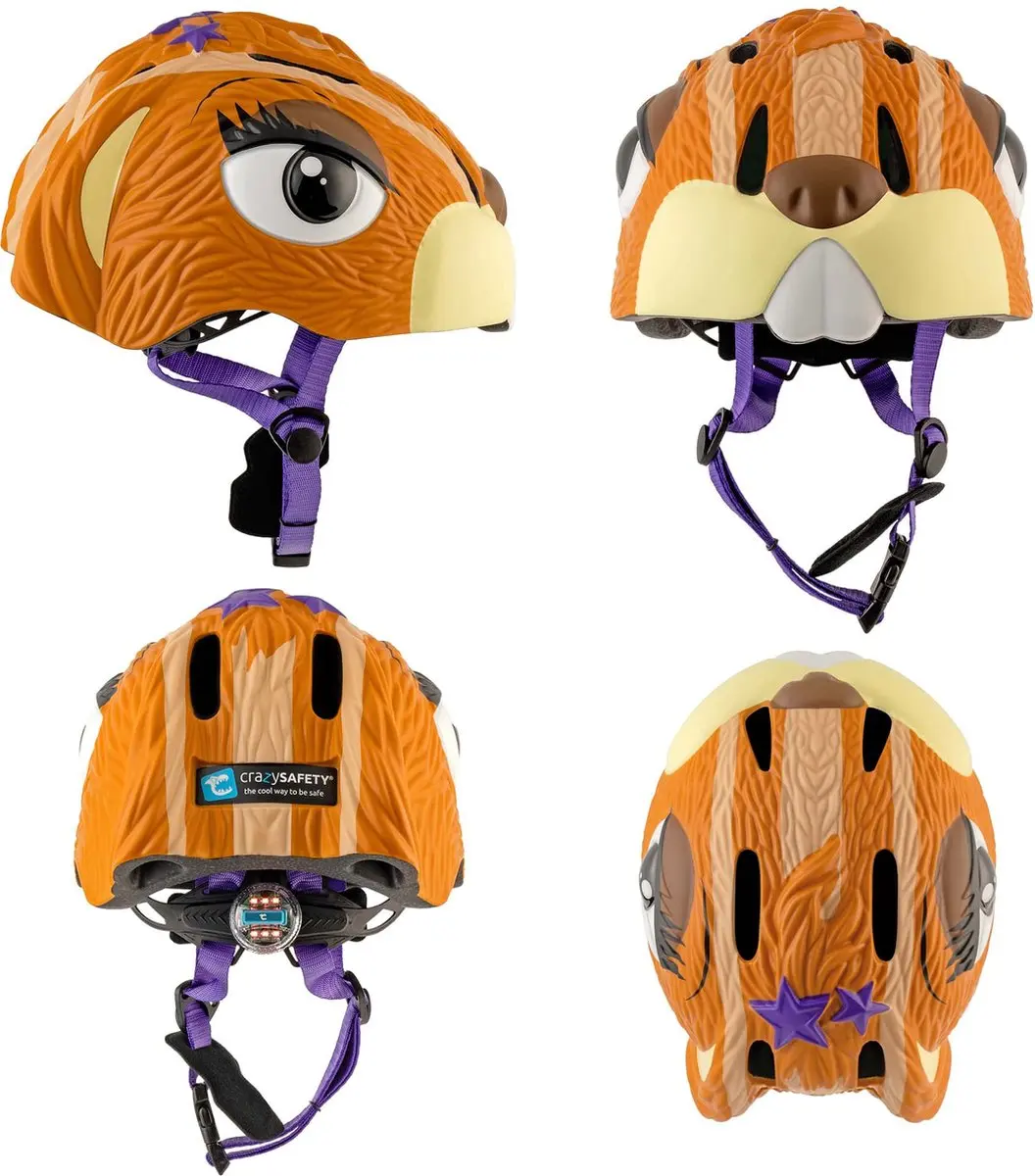 Crazy Safety Chipmunk Kinderfietshelm - Bruin - Maat S/M - afbeelding 2 van 6