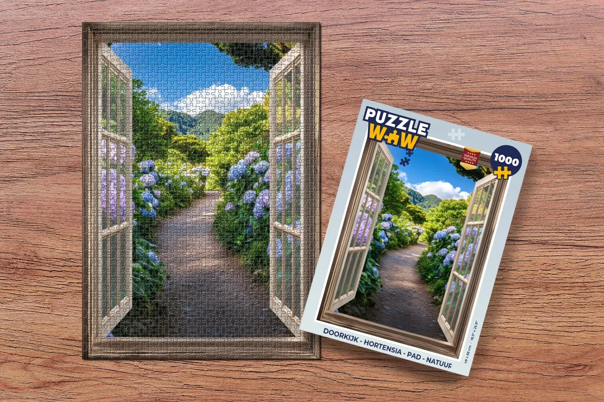 PuzzleWow Hortensia Pad Legpuzzel 1000 Stuks