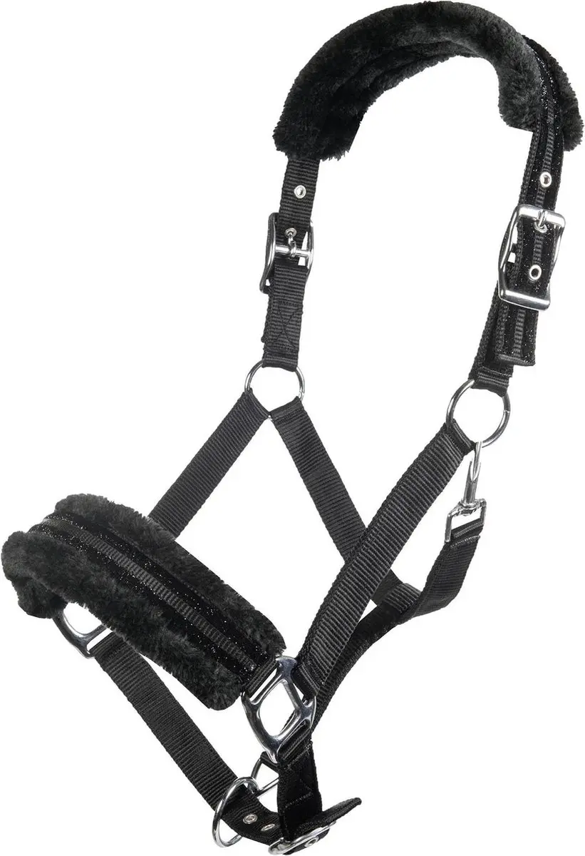 HKM Nylonhalster -Glitter- polarfleece voering zwart Cob