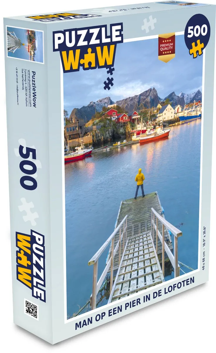 PuzzleWow Legpuzzel Man op een pier in de Lofoten 500 Stuks