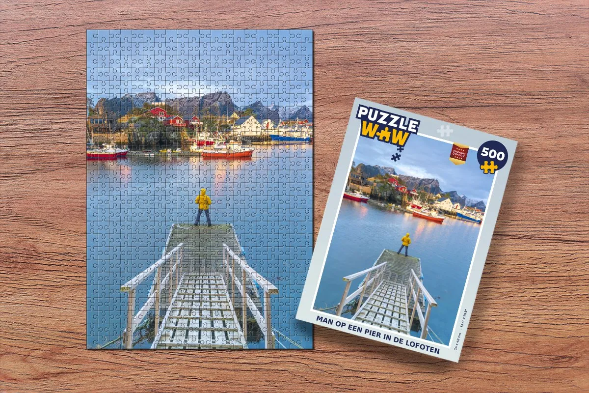 PuzzleWow Legpuzzel Man op een pier in de Lofoten 500 Stuks - Multicolor