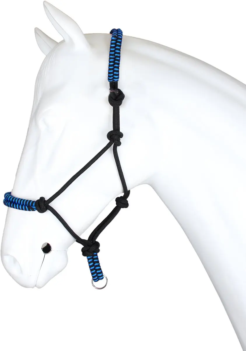 Knoophalster maat pony met touw 2m blue lagoon musketon haak