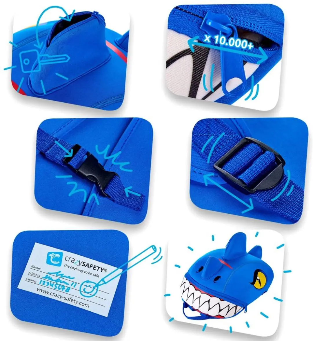 Crazy Safety Shark Rugzak Junior Blauw - afbeelding 4 van 6