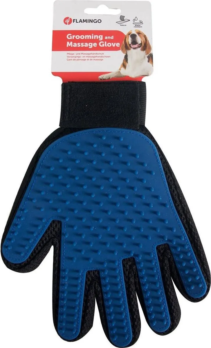 Flamingo Handschoen Hondenborstel - Blauw
