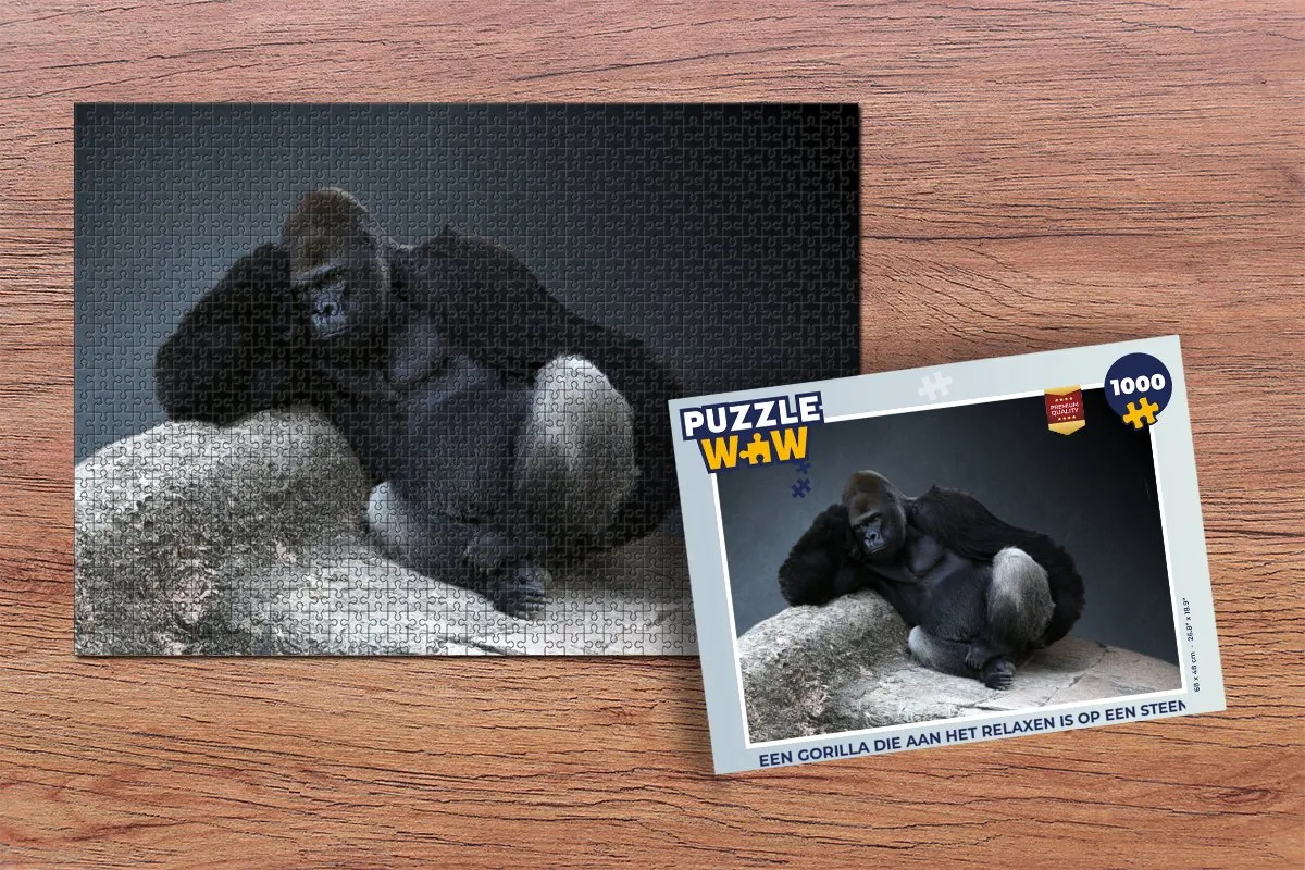 PuzzleWow Legpuzzel Gorilla op Steen 1000 Stuks - Multicolor
