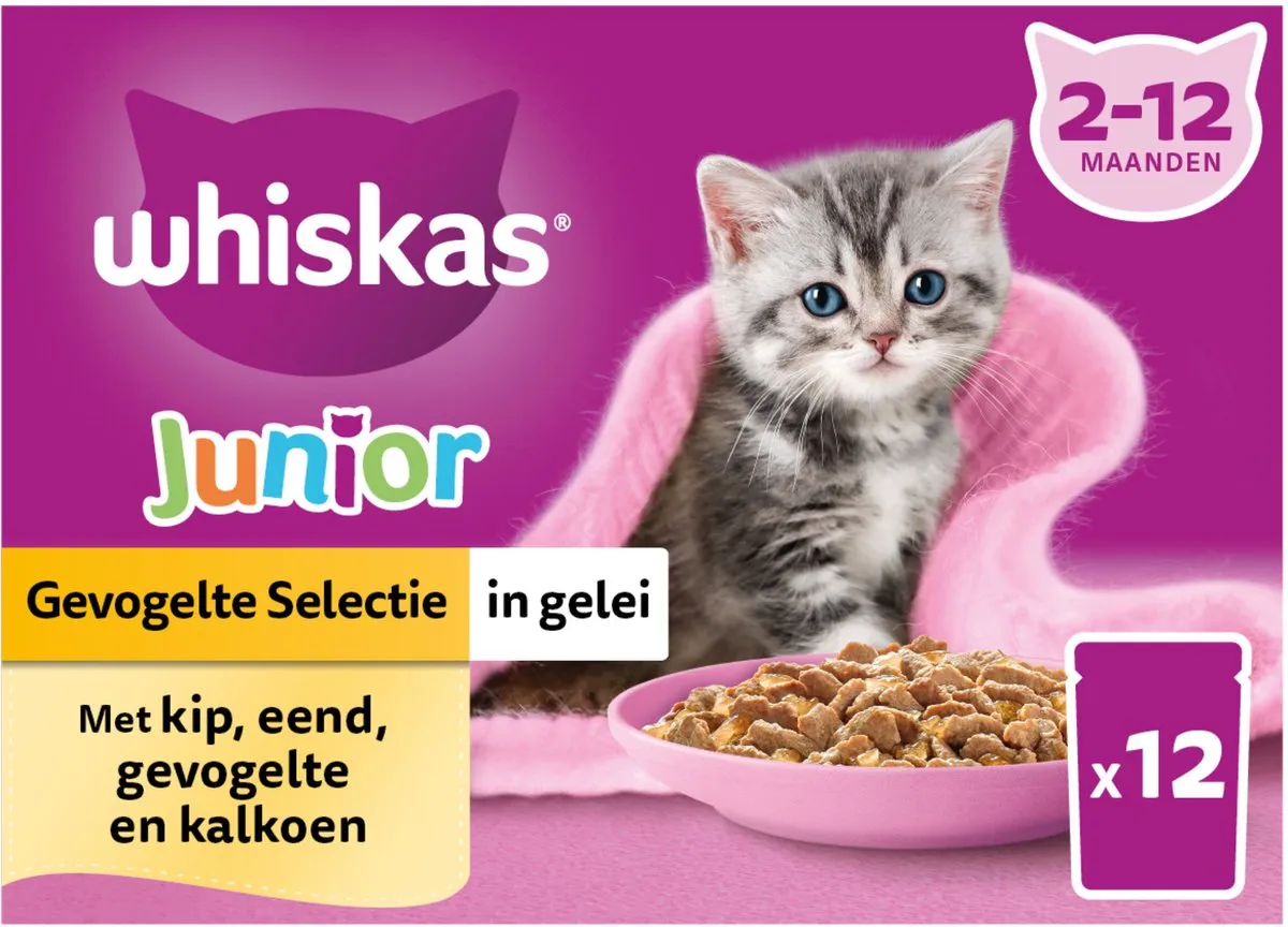 Whiskas Junior Multipack Gevogelte Selectie in Gelei - 12x85g