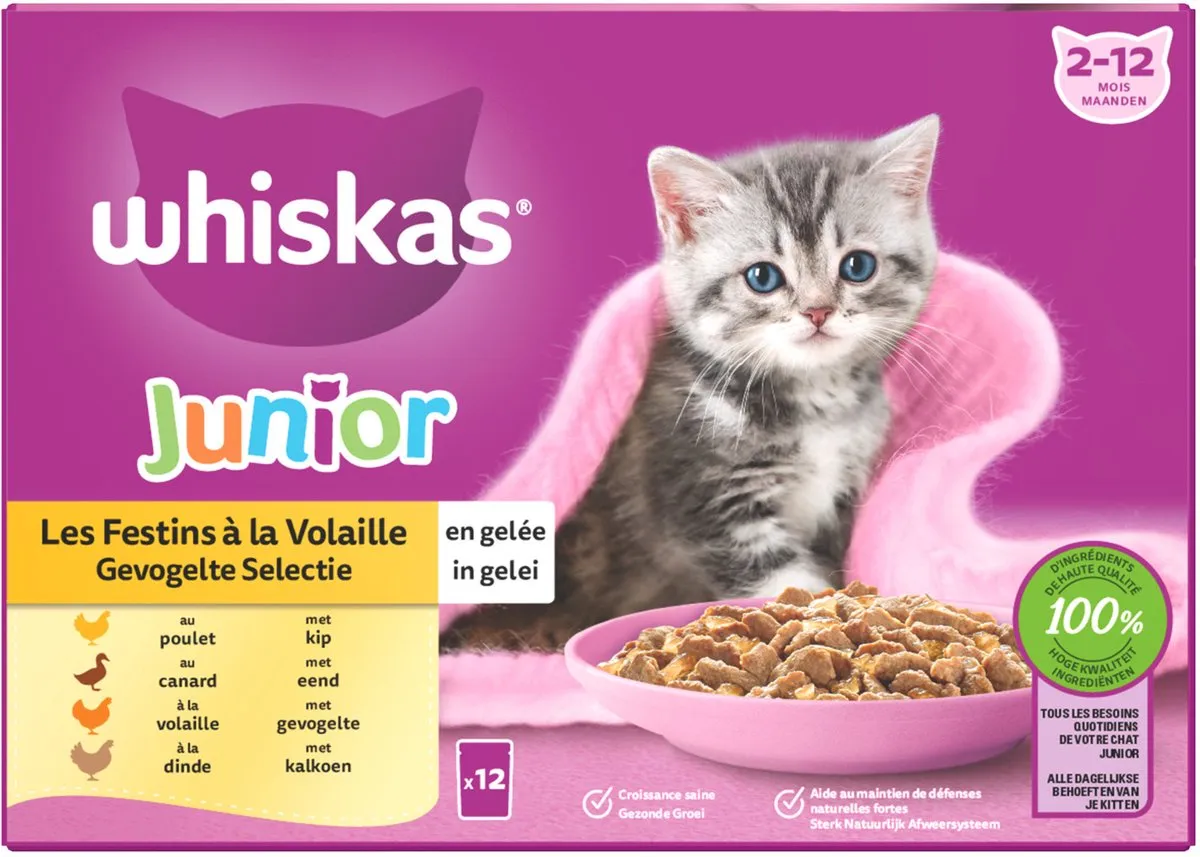Whiskas Junior Multipack Gevogelte Selectie in Gelei - 12x85g