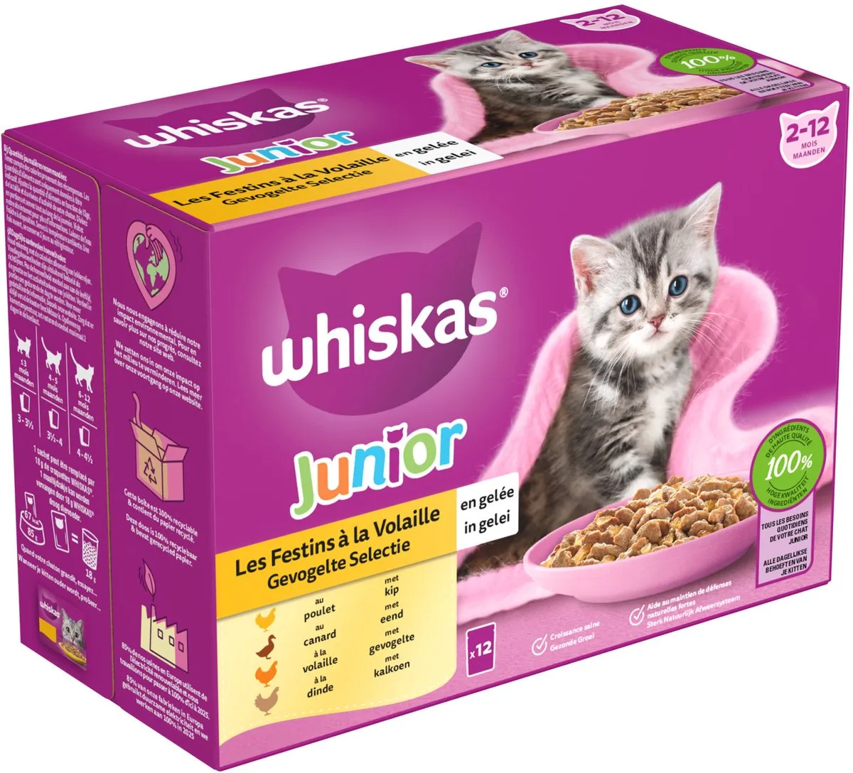 Whiskas Junior Multipack Gevogelte Selectie in Gelei - 12x85g