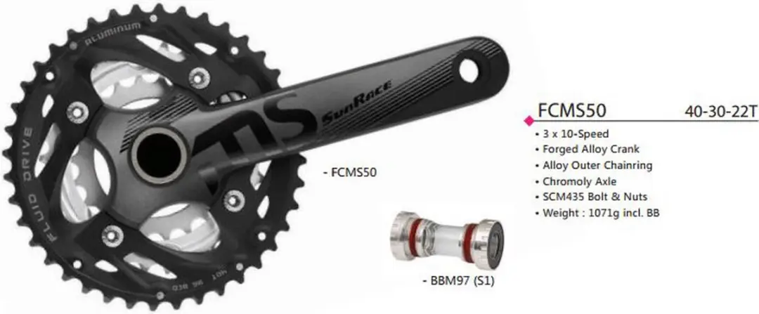Sunrace FCMS50 Crankstel 40/30/22T 175mm - afbeelding 2 van 5