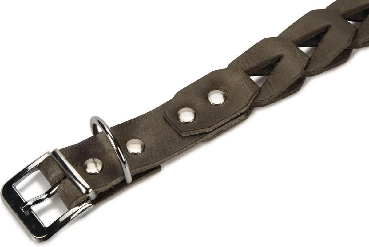 Beeztees Connex Halsband Hond - Leer Grijs 55cm x 30mm