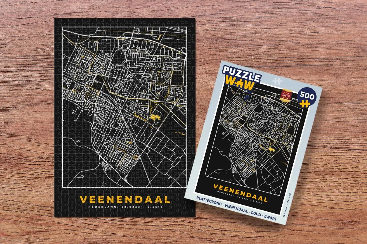 PuzzleWow Veenendaal Legpuzzel 500 Stuks - Goud/Zwart