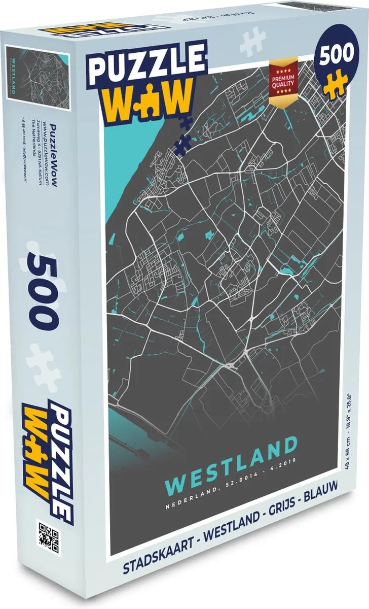PuzzleWow Stadskaart Westland Legpuzzel 500 Stuks - Multicolor