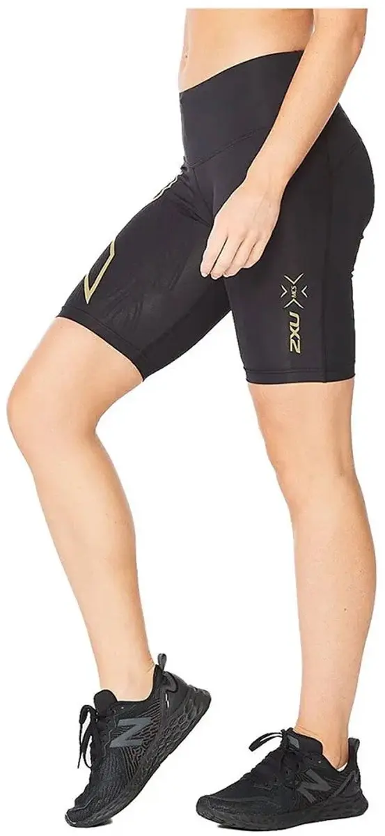 2XU Light Speed Mid-Rise Compressie Korte Panty XS - Zwart/Goud - afbeelding 2 van 6