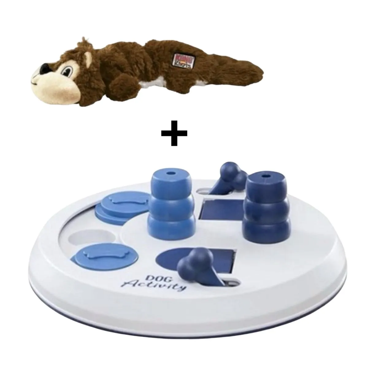 KONG Trixie Dog Activity Flip Board + Scrunch Knots Squirrel - Bruin/Blauw