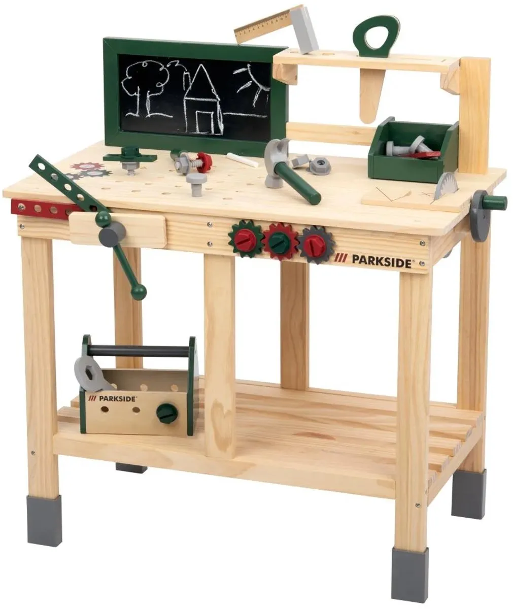 PARKSIDE Speelgoed Werkbank 69-delig - Grijs/ Groen/ Hout/ Zwart