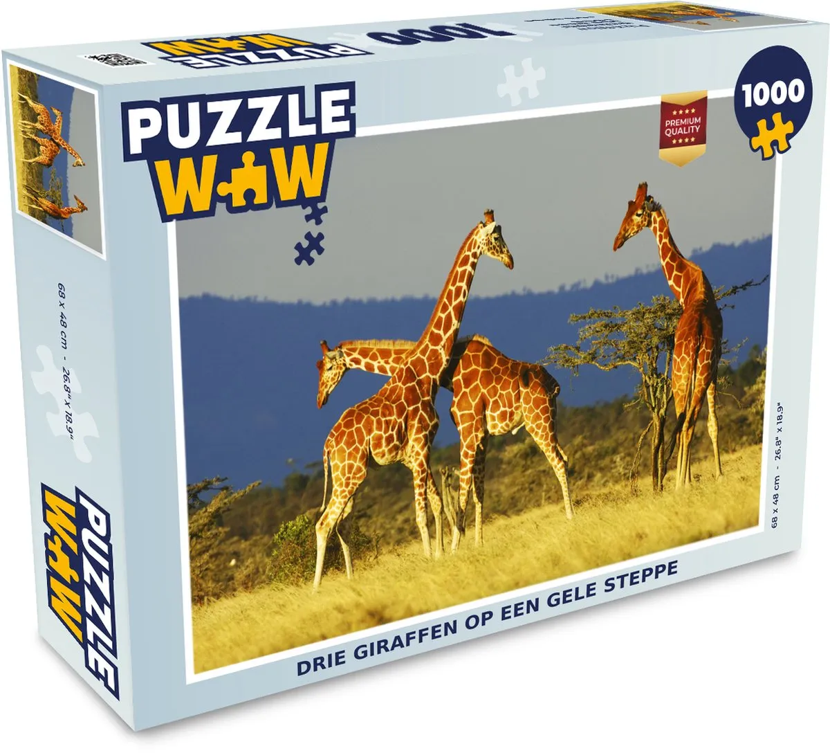 PuzzleWow Legpuzzel Drie giraffen op een gele steppe
