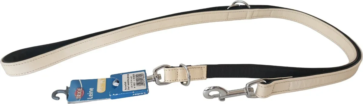 Trixie Active Soft Hondenriem Leder - Gebroken wit/zwart M-L