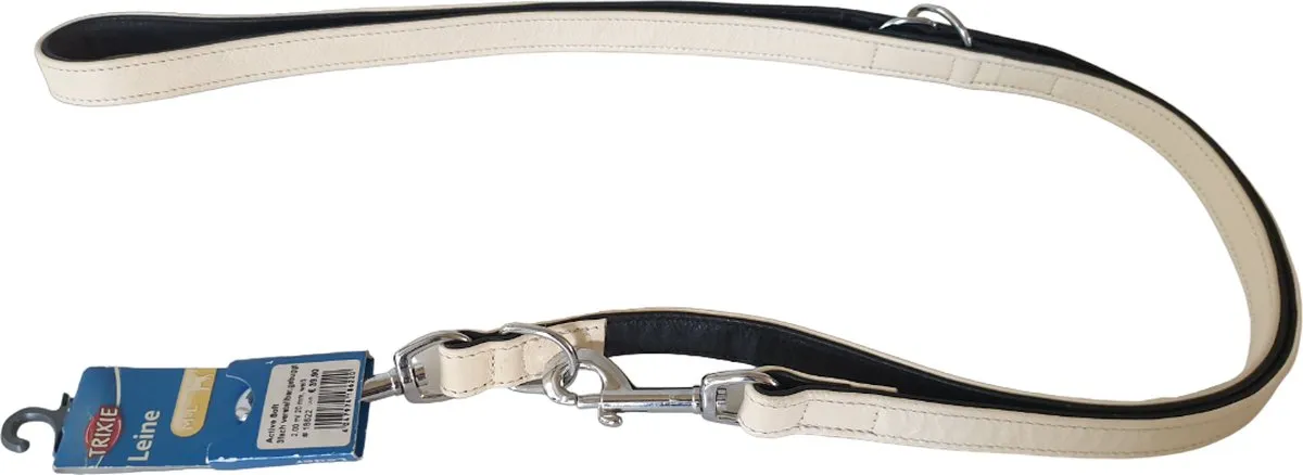 Trixie Active Soft Hondenriem Leder - Gebroken wit/zwart M-L