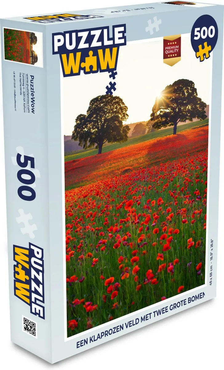 PuzzleWow Legpuzzel Een Klaprozenveld met Bomen 500 Stuks