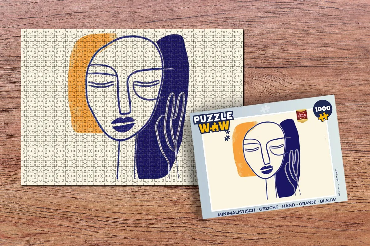 PuzzleWow Minimalistisch Gezicht Hand Legpuzzel 1000 Stuks - Oranje/Blauw