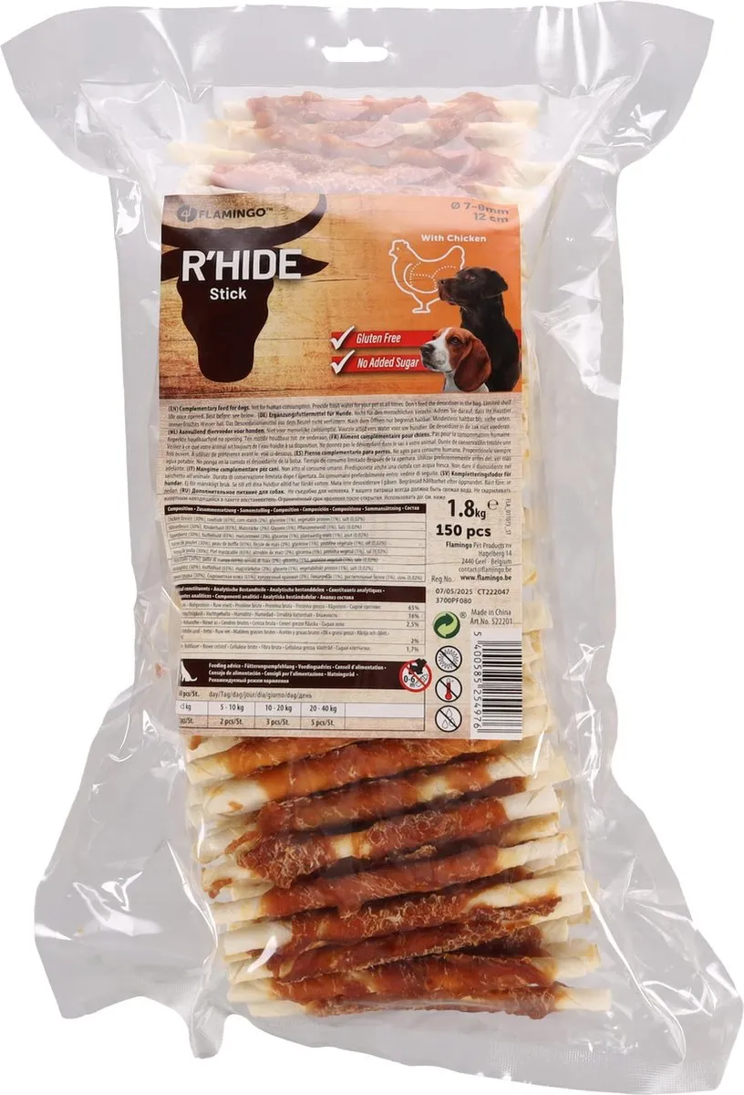 Flamingo R'Hide Staaf Hondensnack Kip 150 Stuks - 1,8 kg