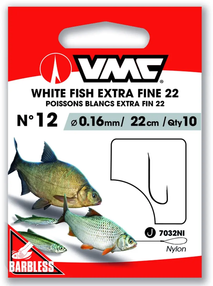 VMC Witvis Extra Fijn Barbless Gemonteerde Onderlijnen 22cm H18 0.12mm 22cm