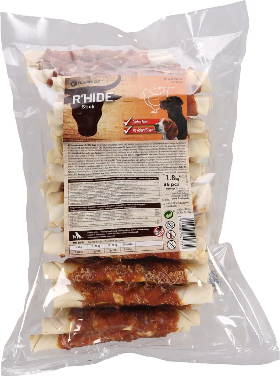 Flamingo R'Hide Staaf Hondensnack Kip 36 Stuks - 1,8 kg