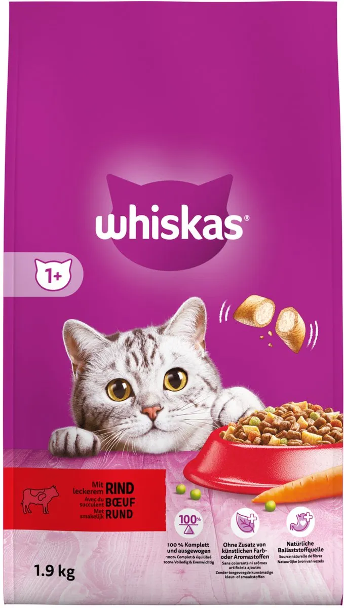 Whiskas 1+ Adult Rund Droogvoer Kat - 1,9 kg