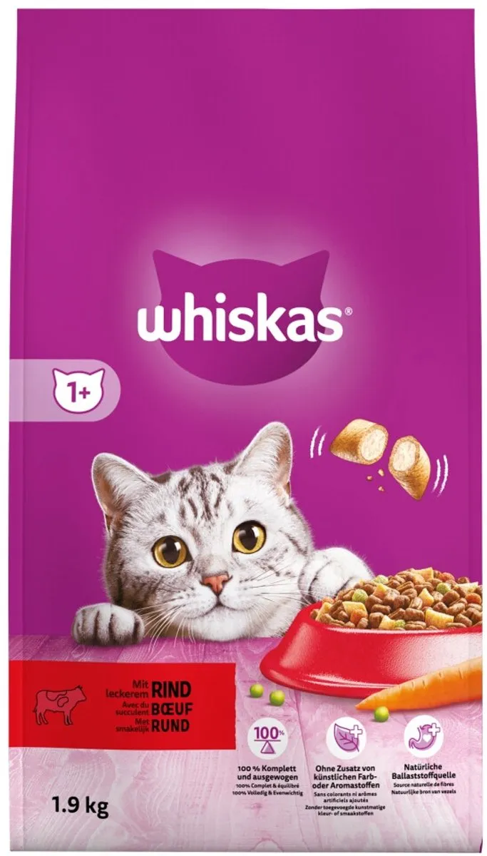 Whiskas 1+ Adult Rund Droogvoer Kat - 1,9 kg