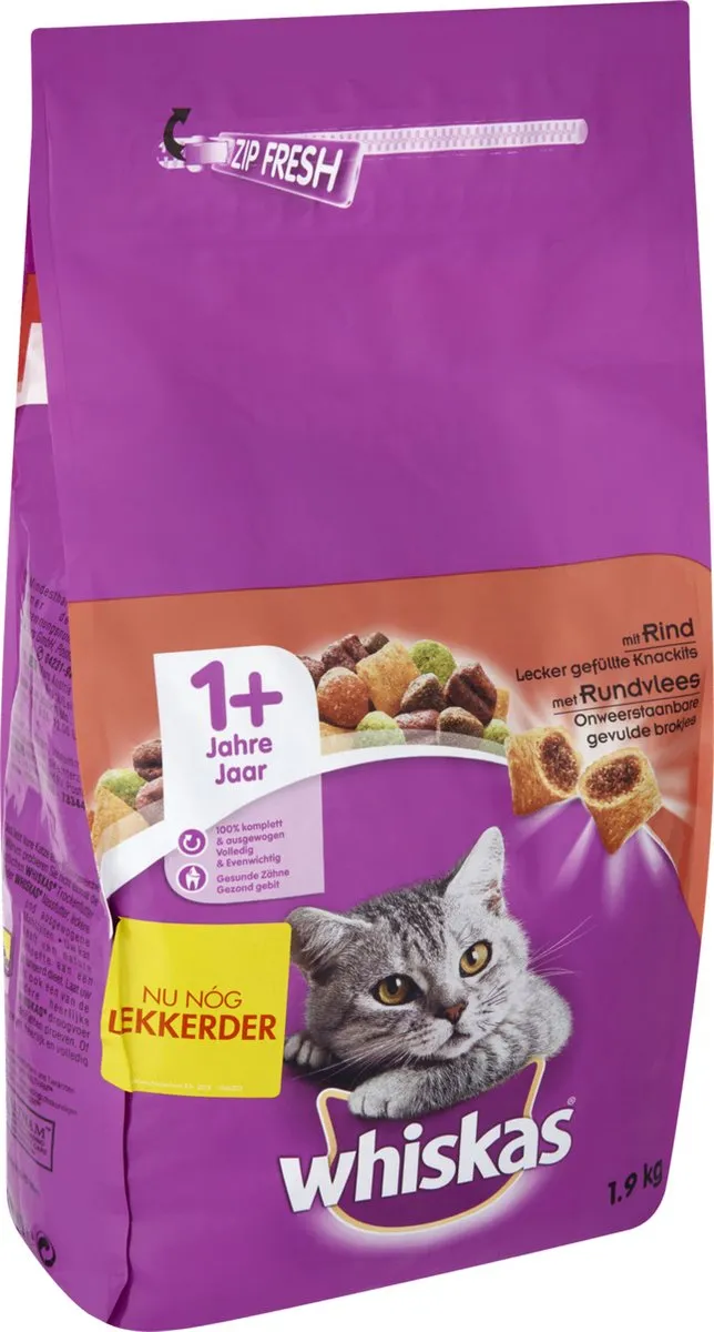 Whiskas 1+ Adult Rund Droogvoer Kat - 1,9 kg