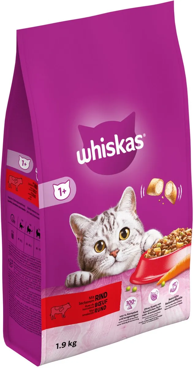Whiskas 1+ Adult Rund Droogvoer Kat - 1,9 kg