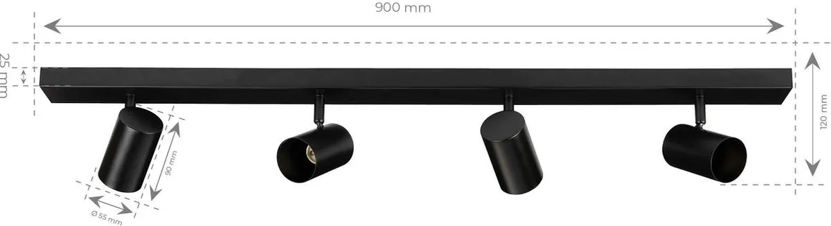 Ledvion LED Plafondspot 4x43W 6500K GU10 - Zwart - afbeelding 6 van 6
