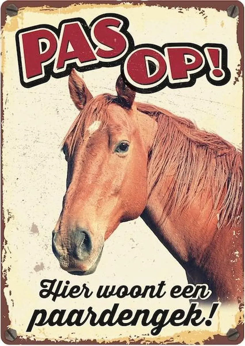 Bordje Hier woont een paardengek staand