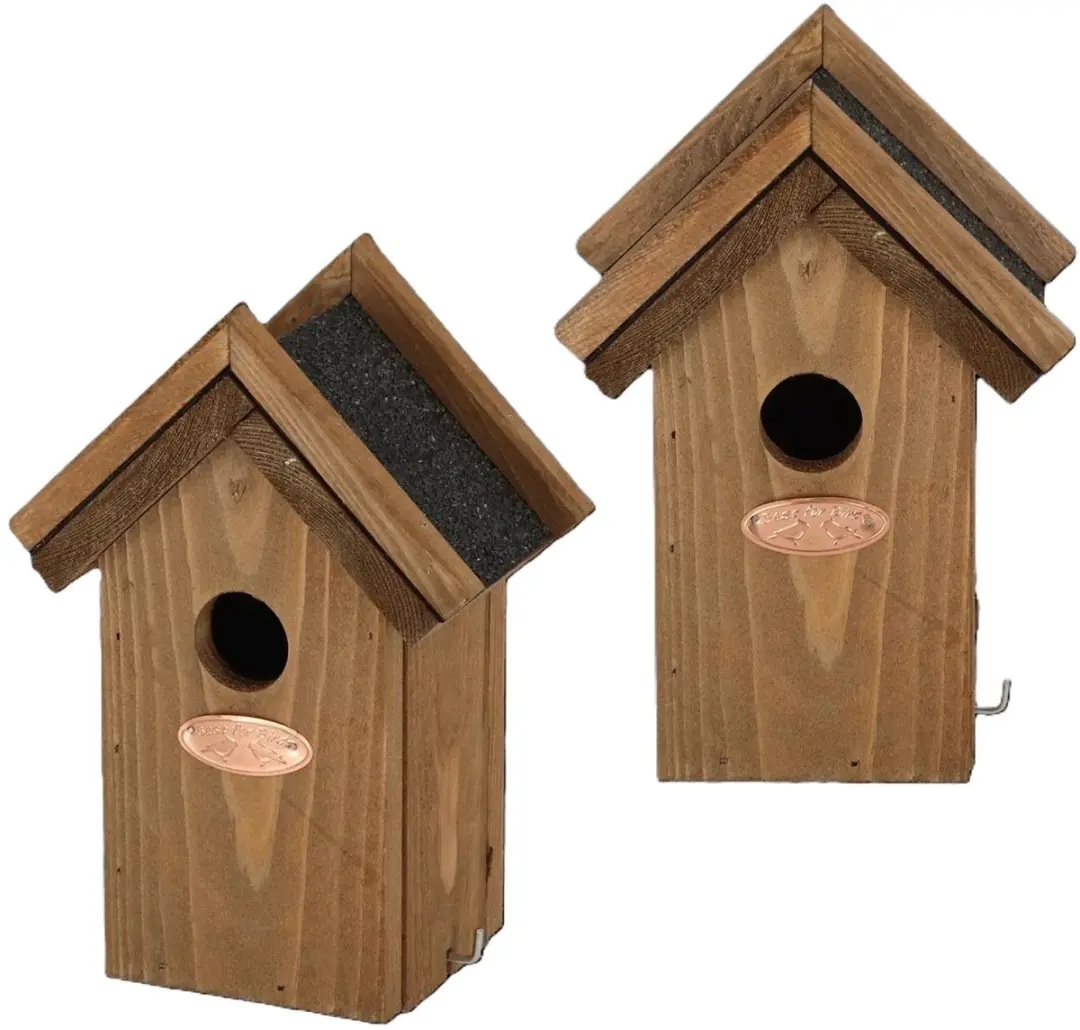2x Houten vogelhuisjes met bitumen dakje 16x22 cm