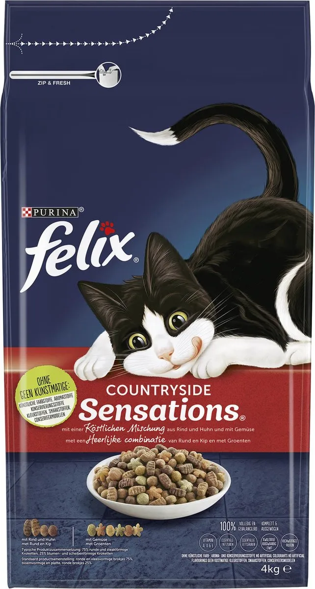 Felix Meaty Sensations Kattenvoer Droogvoer - Rund Kip Groenten 4kg
