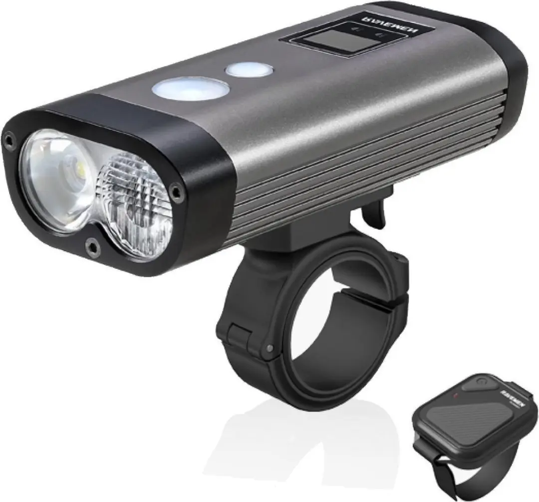 Ravemen PR1600 fiets koplamp USB oplaadbaar DuaLens HiLo beam met display, draad