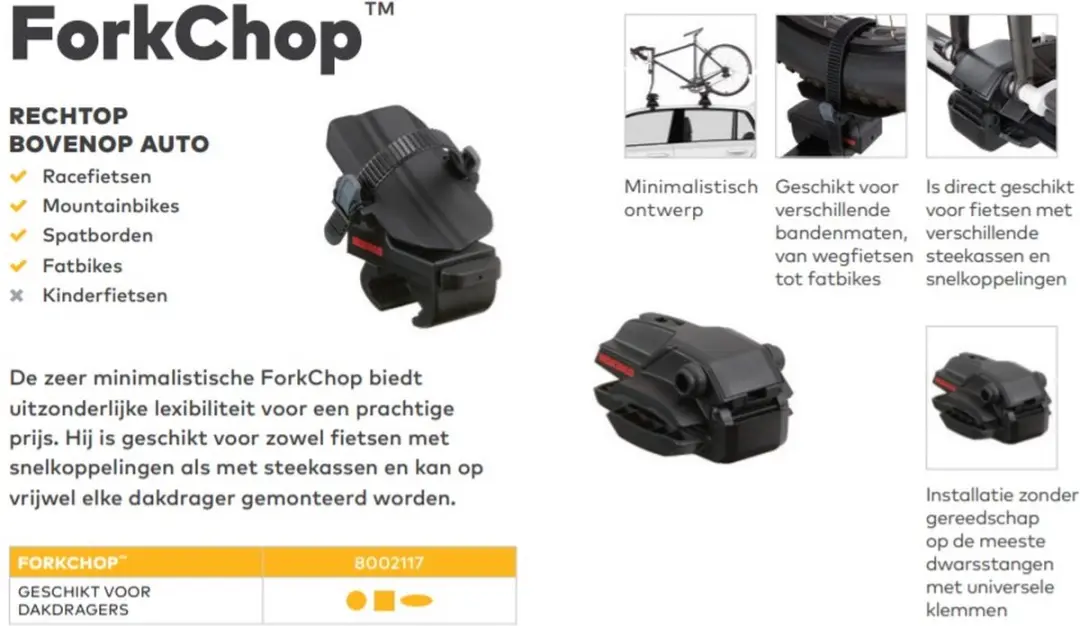 Yakima ForkChop Dak Voorvork Fietsendrager Fietsdrager 2 electrische fietsen Aut