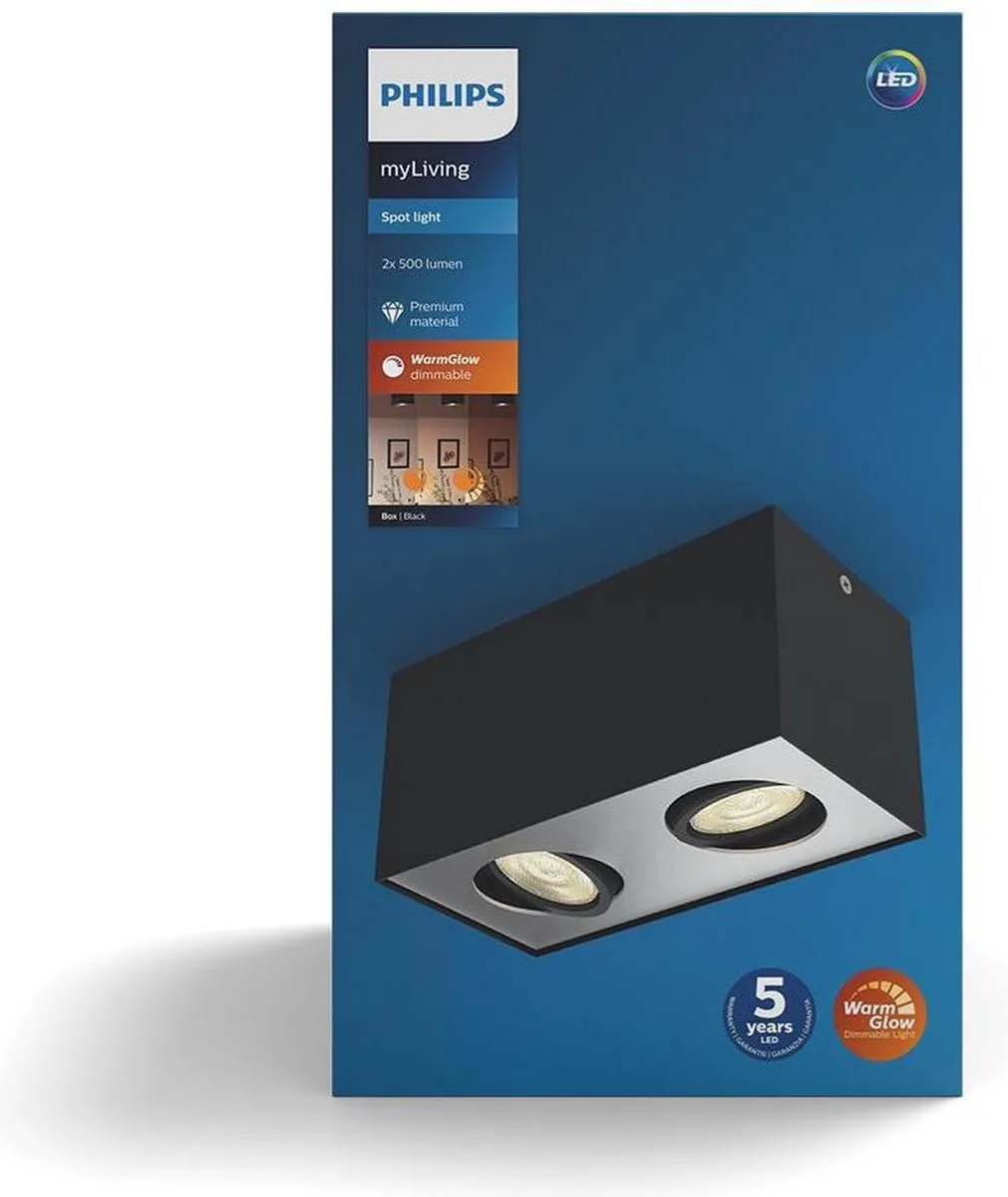 Philips Box Opbouwspot 2-lichts - Zwart - afbeelding 6 van 6