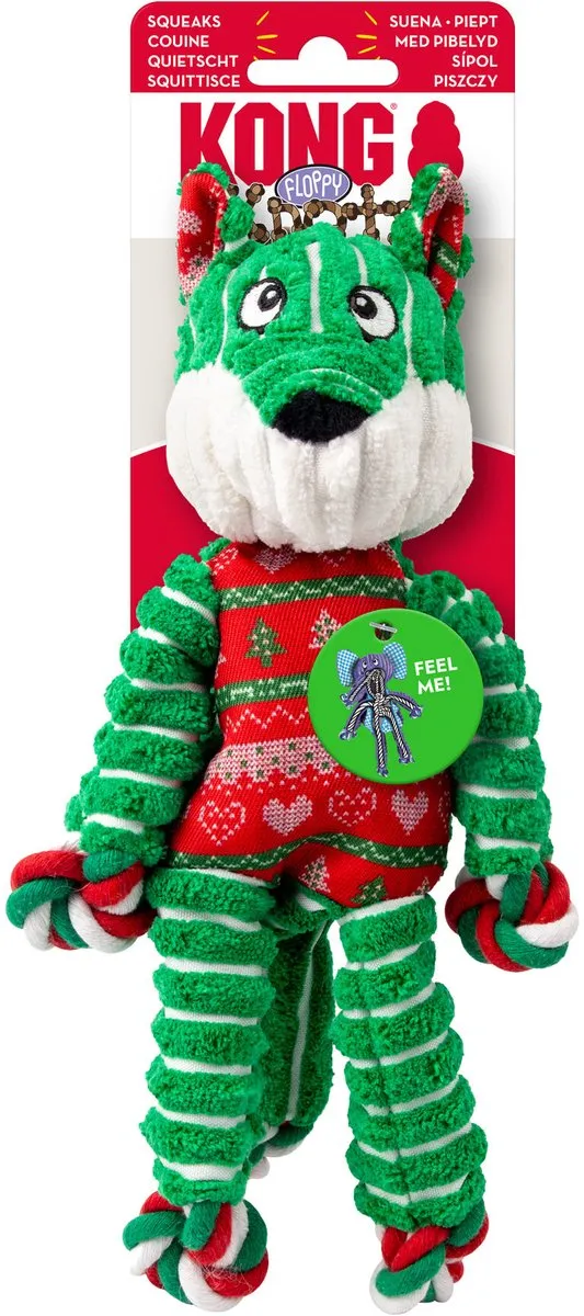 KONG Holiday Floppy Knots - Groen/Rood/Wit