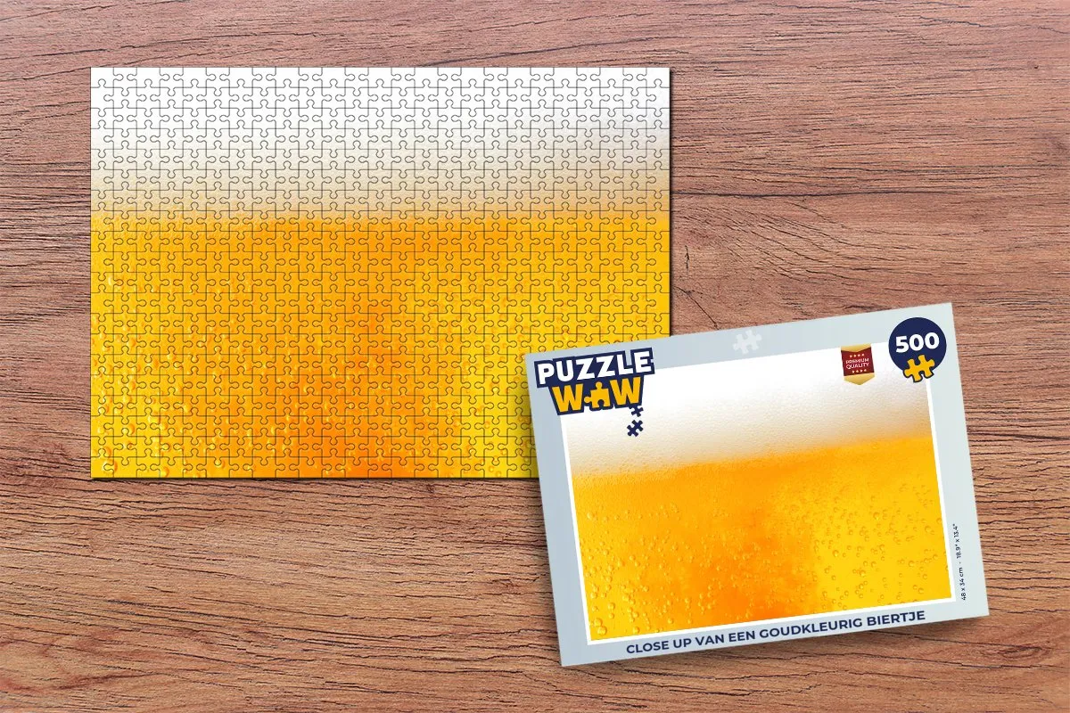 PuzzleWow Legpuzzel Close Up Goudkleurig Biertje 500 Stuks - Multicolor