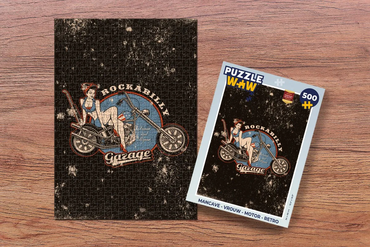 PuzzleWow Mancave Vrouw Motor Retro Legpuzzel 500 Stuks - Multicolor